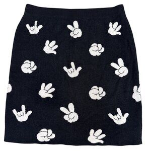 Puella Knit Soft Skirt Womens Black & White W/Character Hand Gesture Print